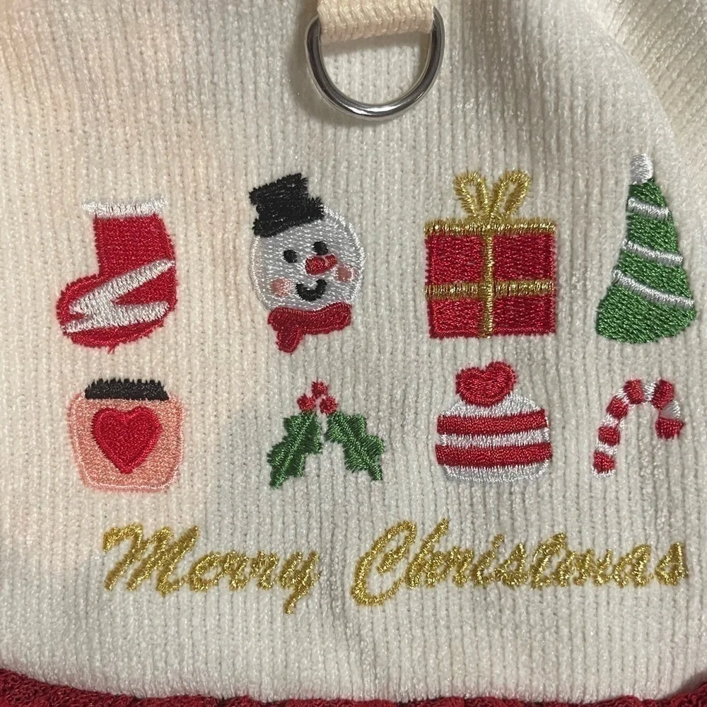 Christmas Puppy Dog Dress Lace Tulle Bottom Leash attachment Beige Red Small
